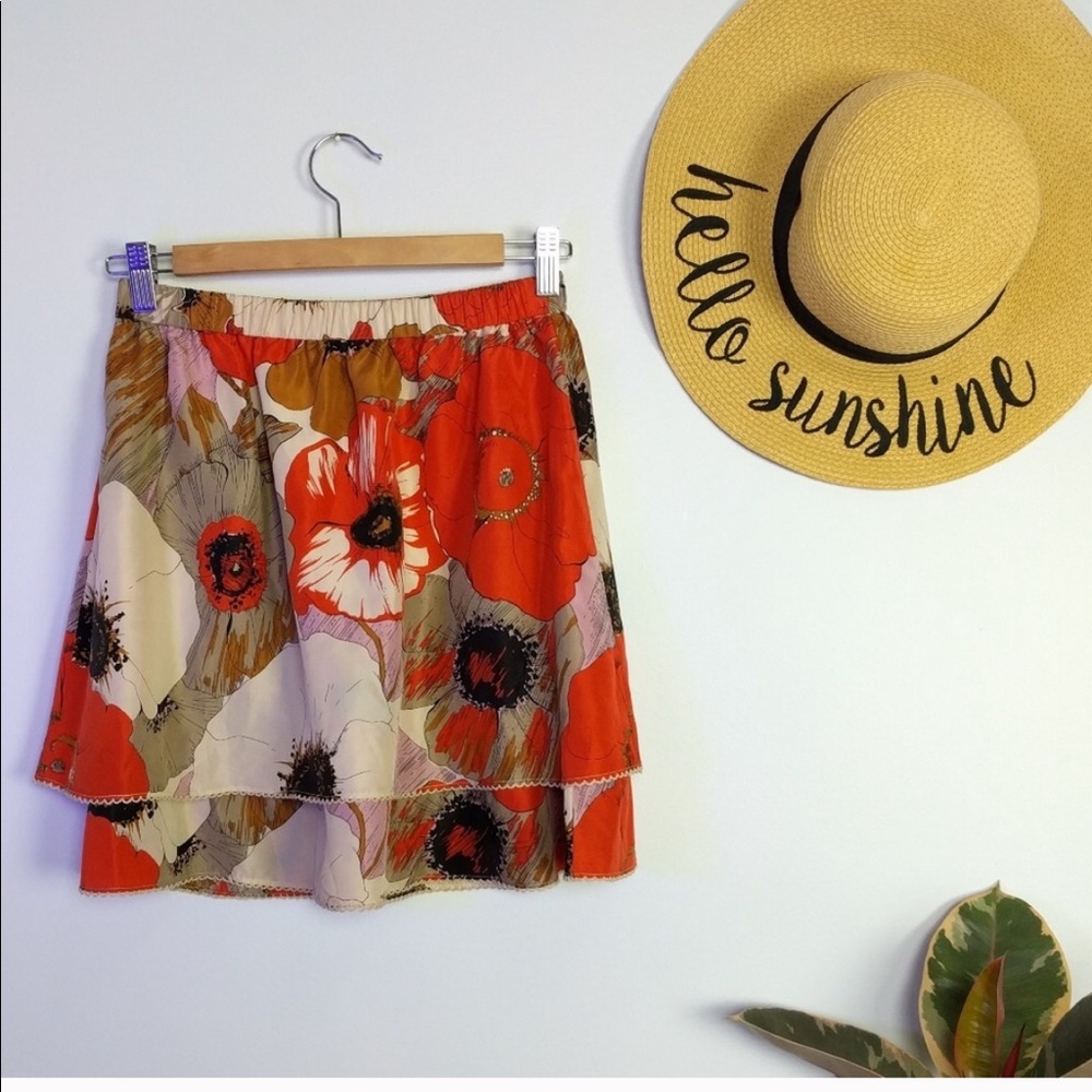 Anthropologie | Odille Silk Floral Skirt